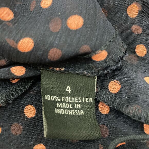 MSK Dress Size 4 Polka Dot Navy Pink Faux Wrap Ruffle Midi Short Sleeve - Picture 15 of 16